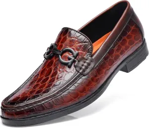 Premium Dress Shoes for Men, Classic Alligator Printed Business Leather Dress Slip on Loafer Shoes for Mens