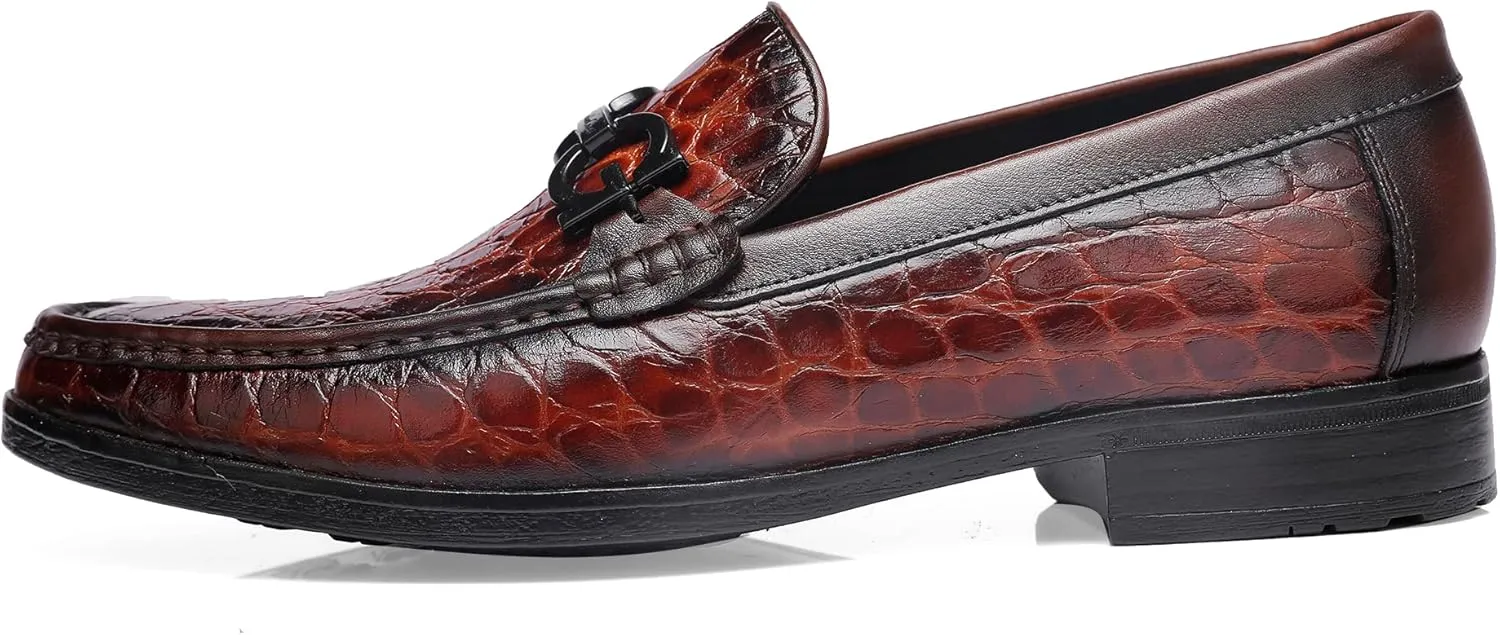 Premium Dress Shoes for Men, Classic Alligator Printed Business Leather Dress Slip on Loafer Shoes for Mens
