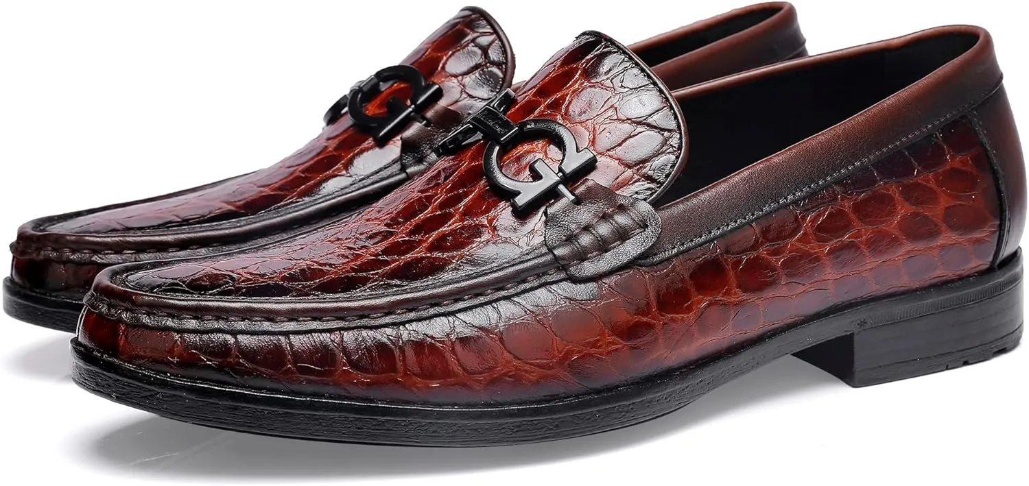 Premium Dress Shoes for Men, Classic Alligator Printed Business Leather Dress Slip on Loafer Shoes for Mens