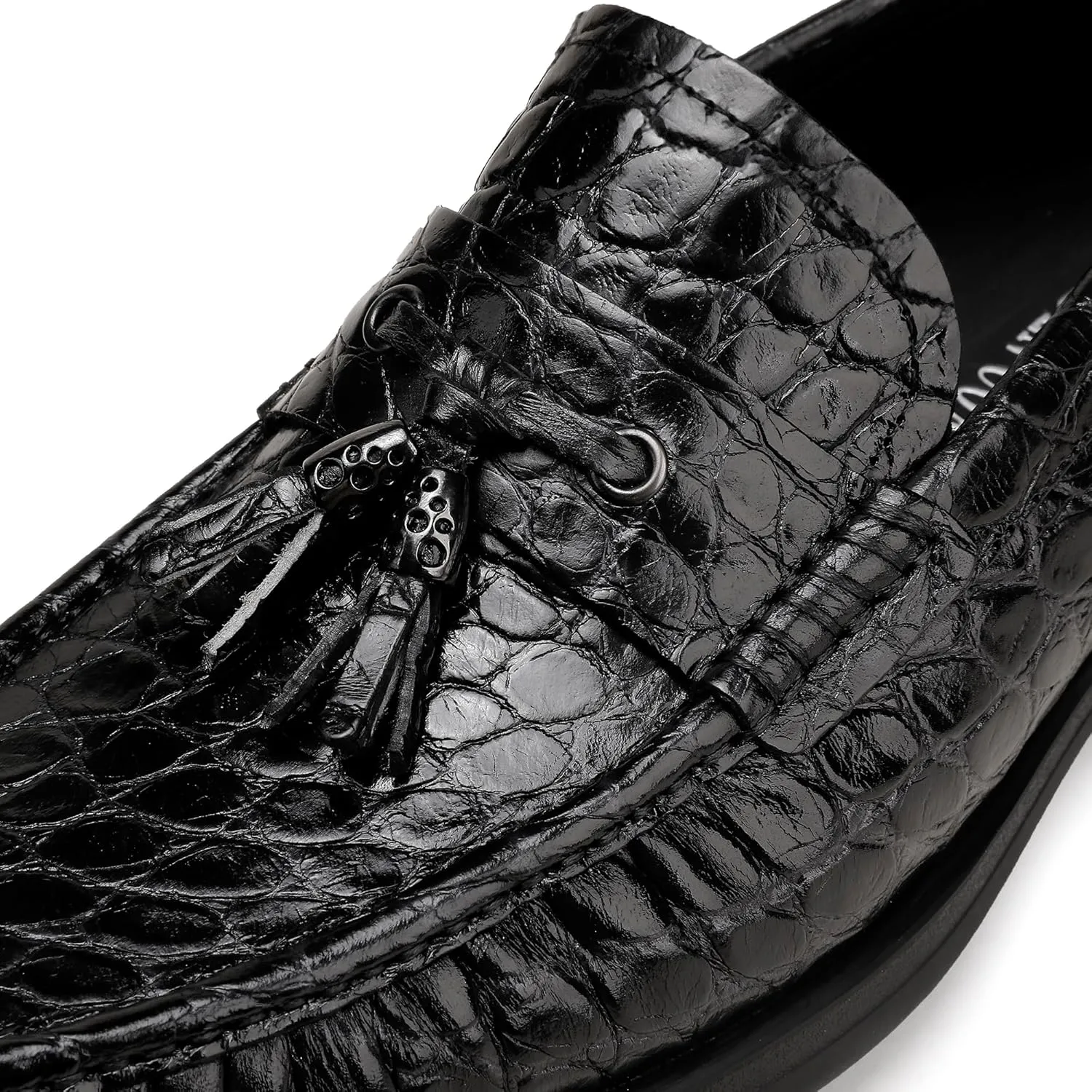 Premium Leather Tassel Loafer for Men, Classic Alligator Printed Thick Sole Dress Loafers Shoes for Mens
