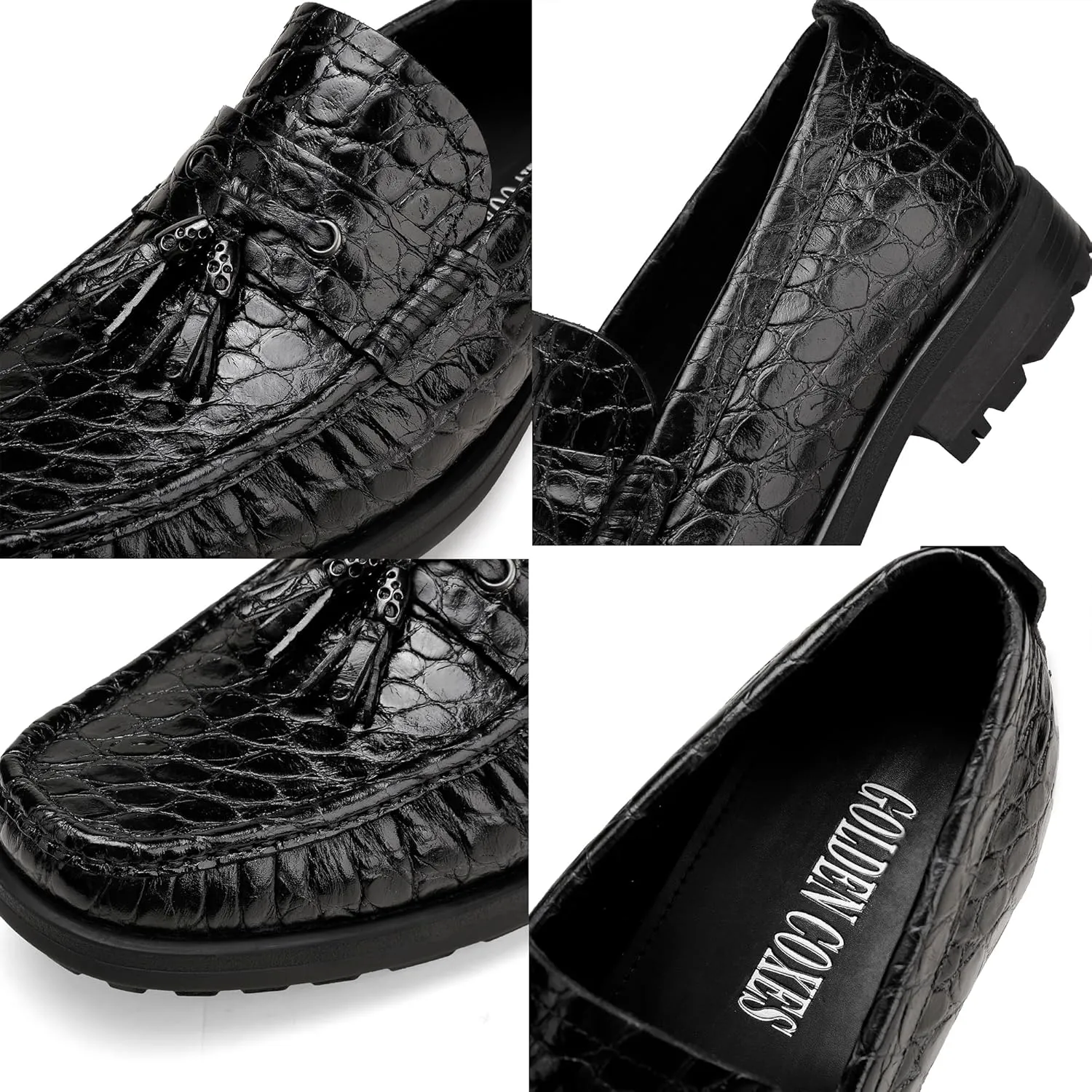 Premium Leather Tassel Loafer for Men, Classic Alligator Printed Thick Sole Dress Loafers Shoes for Mens