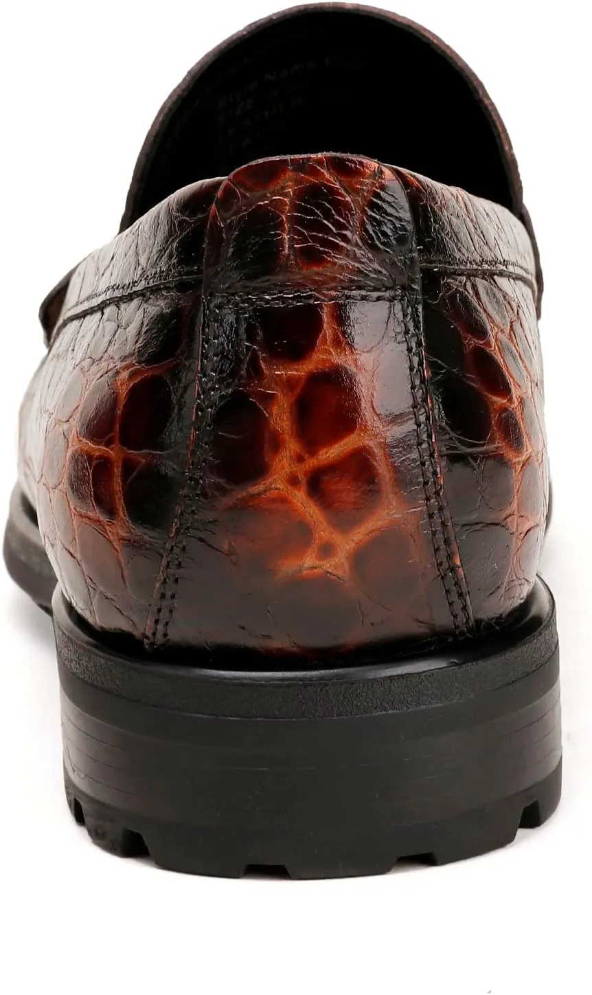 Premium Leather Tassel Loafer for Men, Classic Alligator Printed Thick Sole Dress Loafers Shoes for Mens
