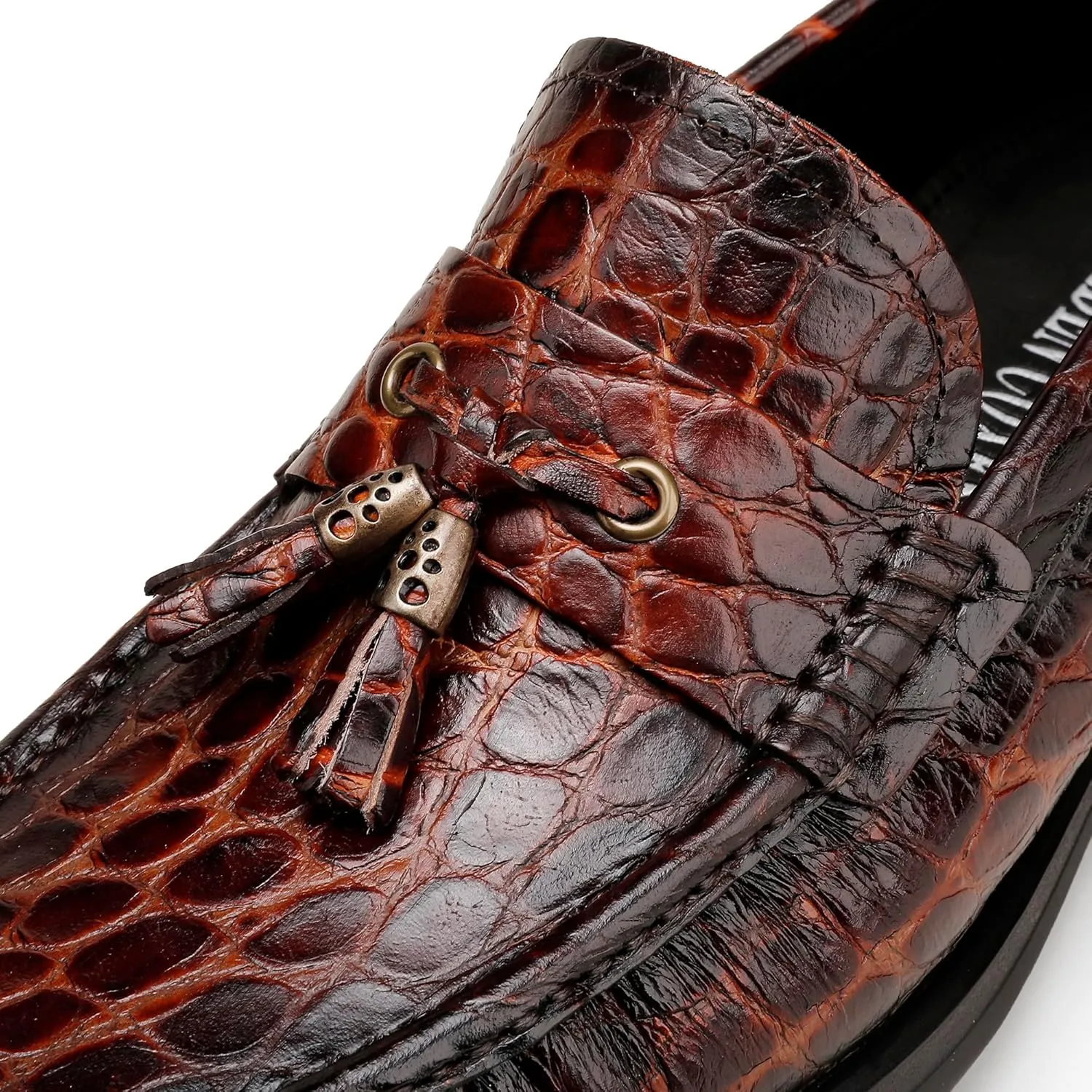 Premium Leather Tassel Loafer for Men, Classic Alligator Printed Thick Sole Dress Loafers Shoes for Mens