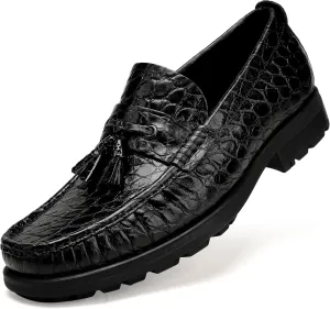 Premium Leather Tassel Loafer for Men, Classic Alligator Printed Thick Sole Dress Loafers Shoes for Mens