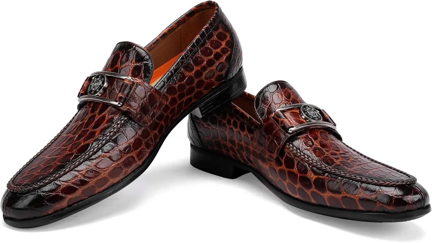 Premium Leather Tassel Loafer for Men, Classic Alligator Printed Thick Sole Dress Loafers Shoes for Mens