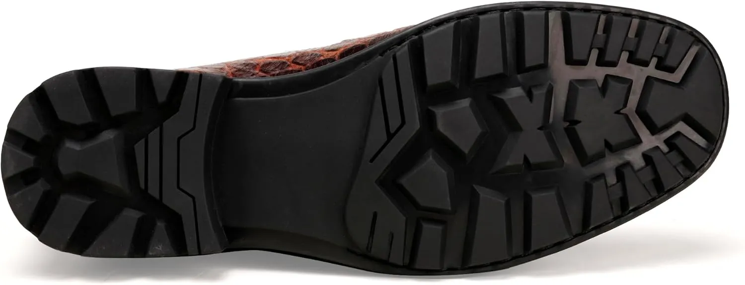 Premium Leather Tassel Loafer for Men, Classic Alligator Printed Thick Sole Dress Loafers Shoes for Mens
