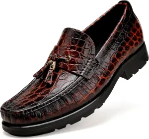 Premium Leather Tassel Loafer for Men, Classic Alligator Printed Thick Sole Dress Loafers Shoes for Mens