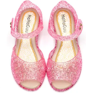 Princess Jelly Flats Shoes Girls Birthday Party Heels Snow Queen Cosplay Costumes Dress Up Sandals for Toddler Little Girls Big Kids