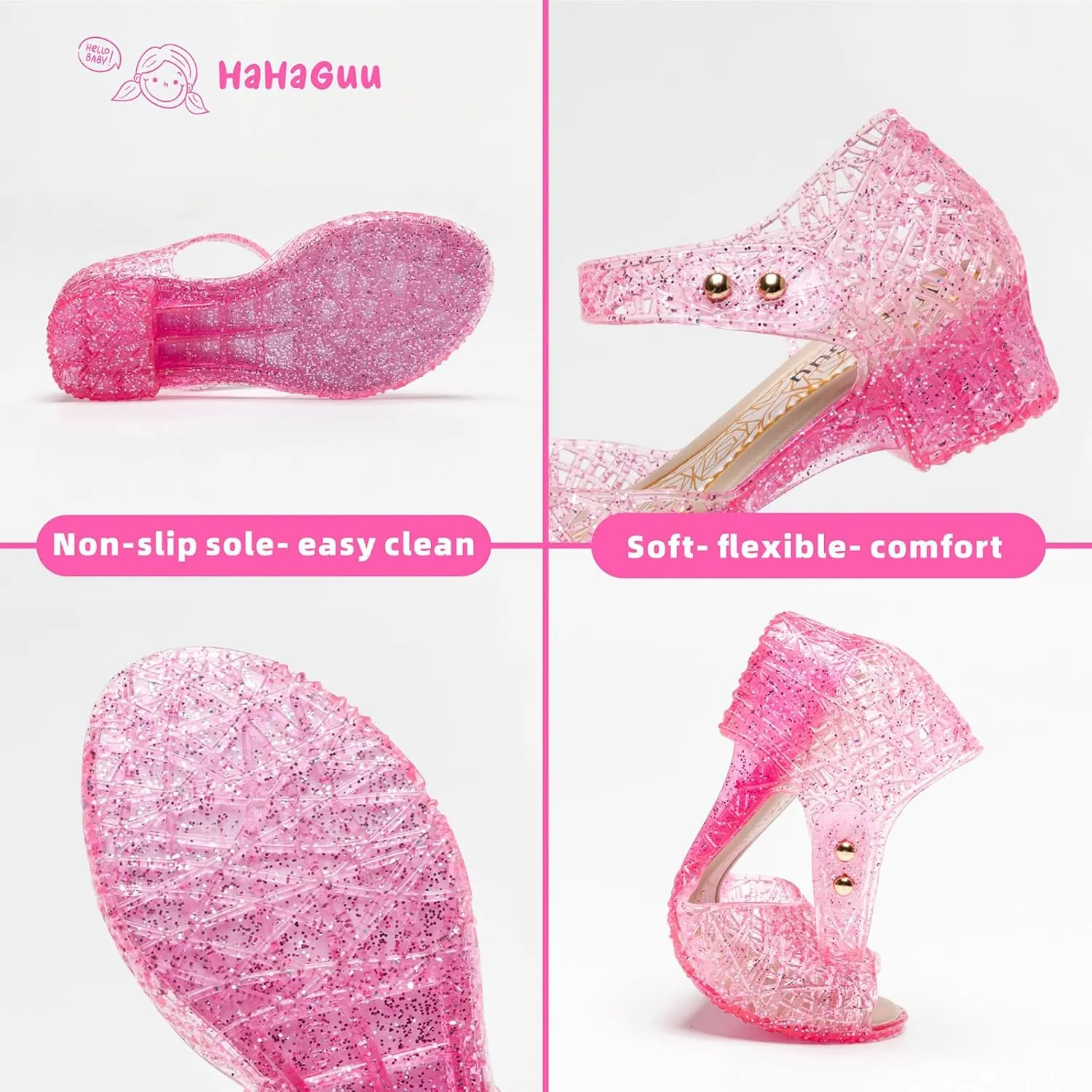 Princess Jelly Flats Shoes Girls Birthday Party Heels Snow Queen Cosplay Costumes Dress Up Sandals for Toddler Little Girls Big Kids