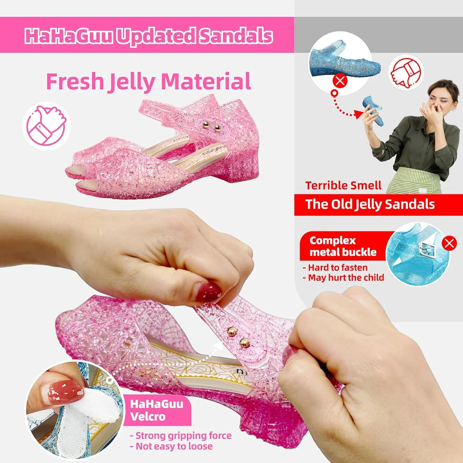 Princess Jelly Flats Shoes Girls Birthday Party Heels Snow Queen Cosplay Costumes Dress Up Sandals for Toddler Little Girls Big Kids