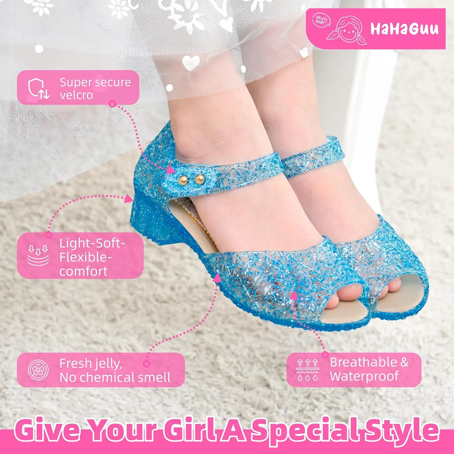 Princess Jelly Flats Shoes Girls Birthday Party Heels Snow Queen Cosplay Costumes Dress Up Sandals for Toddler Little Girls Big Kids