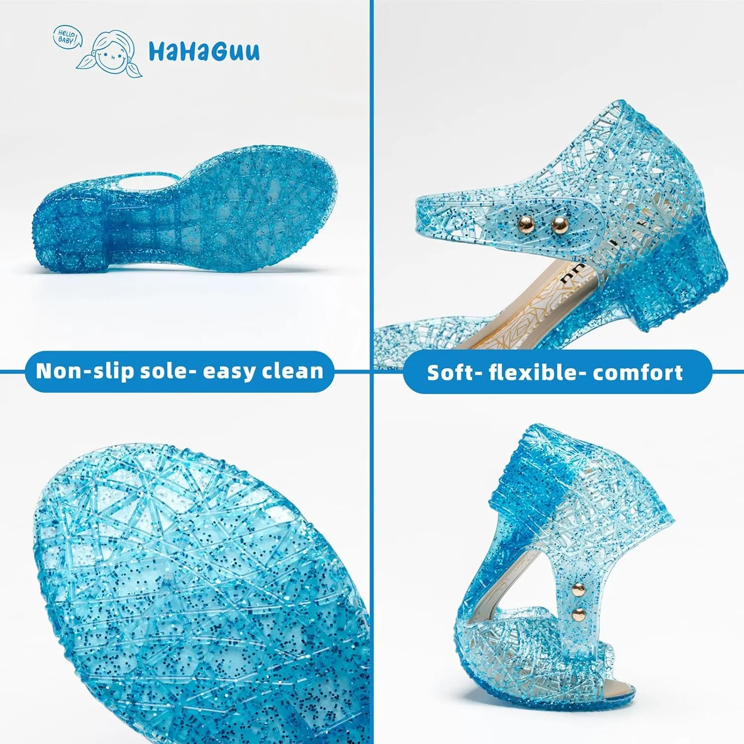 Princess Jelly Flats Shoes Girls Birthday Party Heels Snow Queen Cosplay Costumes Dress Up Sandals for Toddler Little Girls Big Kids