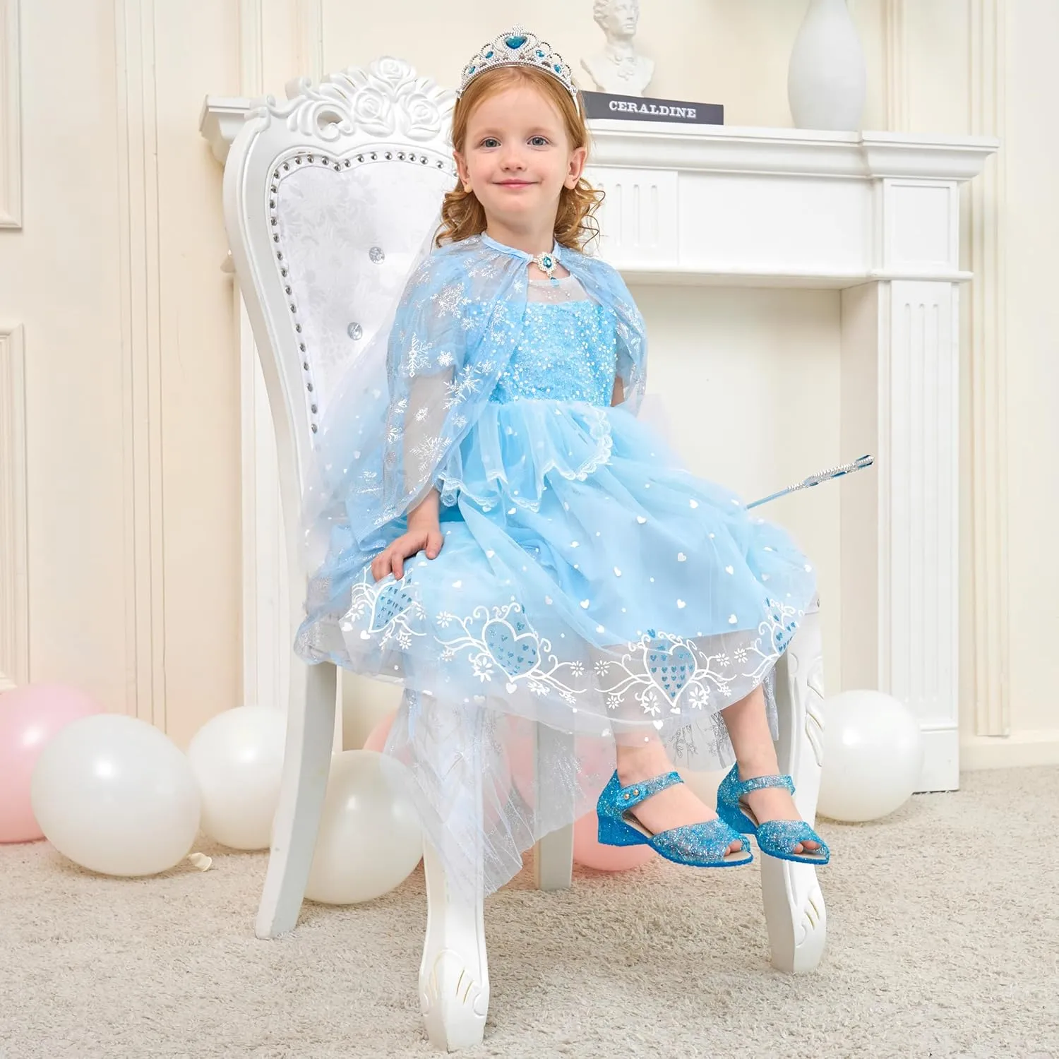 Princess Jelly Flats Shoes Girls Birthday Party Heels Snow Queen Cosplay Costumes Dress Up Sandals for Toddler Little Girls Big Kids