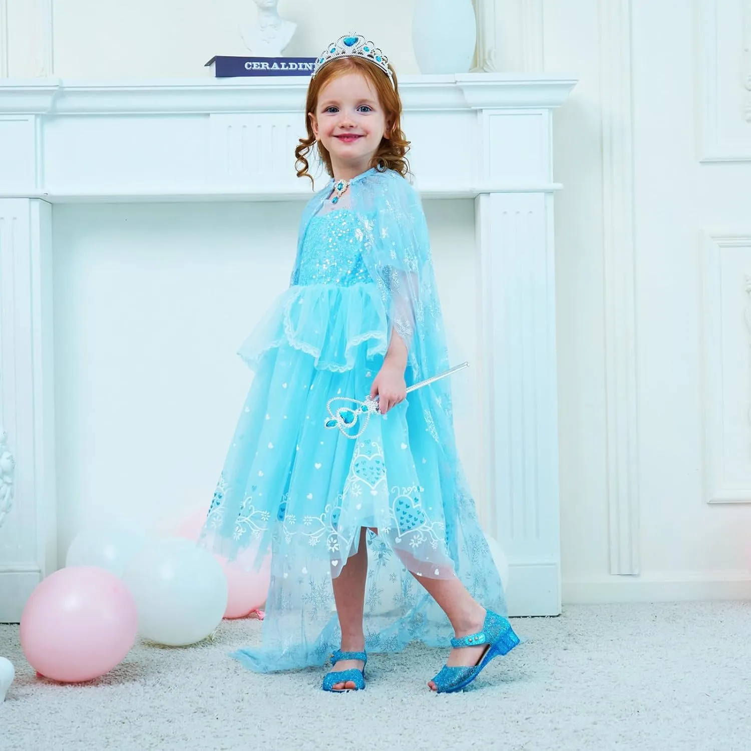 Princess Jelly Flats Shoes Girls Birthday Party Heels Snow Queen Cosplay Costumes Dress Up Sandals for Toddler Little Girls Big Kids