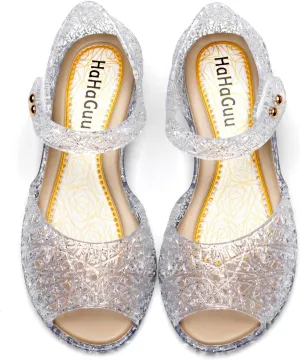 Princess Jelly Flats Shoes Girls Birthday Party Heels Snow Queen Cosplay Costumes Dress Up Sandals for Toddler Little Girls Big Kids