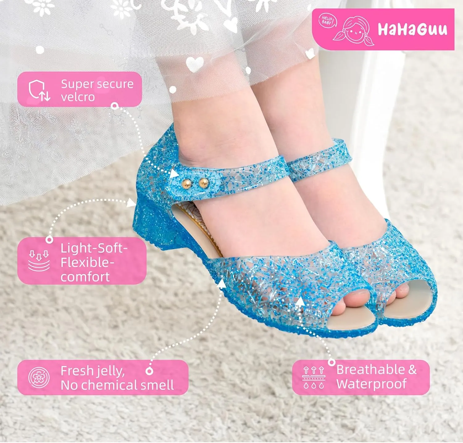 Princess Jelly Flats Shoes Girls Birthday Party Heels Snow Queen Cosplay Costumes Dress Up Sandals for Toddler Little Girls Big Kids