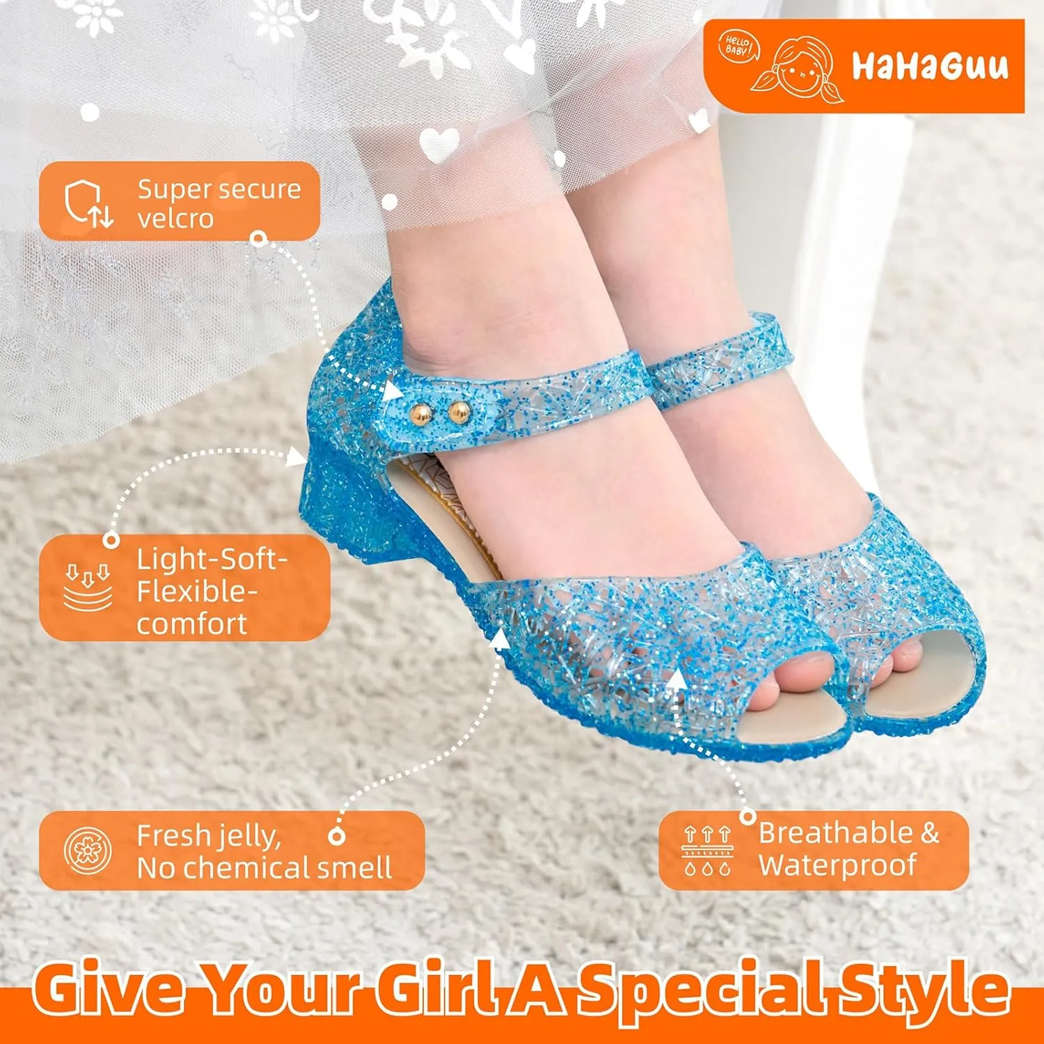 Princess Jelly Flats Shoes Girls Birthday Party Heels Snow Queen Cosplay Costumes Dress Up Sandals for Toddler Little Girls Big Kids
