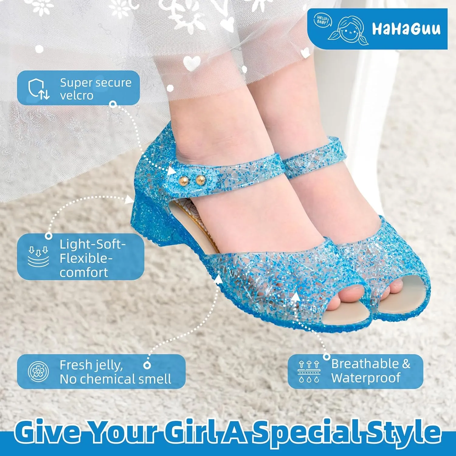 Princess Jelly Flats Shoes Girls Birthday Party Heels Snow Queen Cosplay Costumes Dress Up Sandals for Toddler Little Girls Big Kids