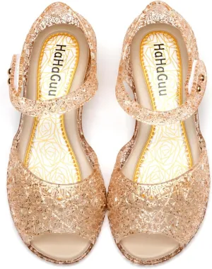 Princess Jelly Flats Shoes Girls Birthday Party Heels Snow Queen Cosplay Costumes Dress Up Sandals for Toddler Little Girls Big Kids