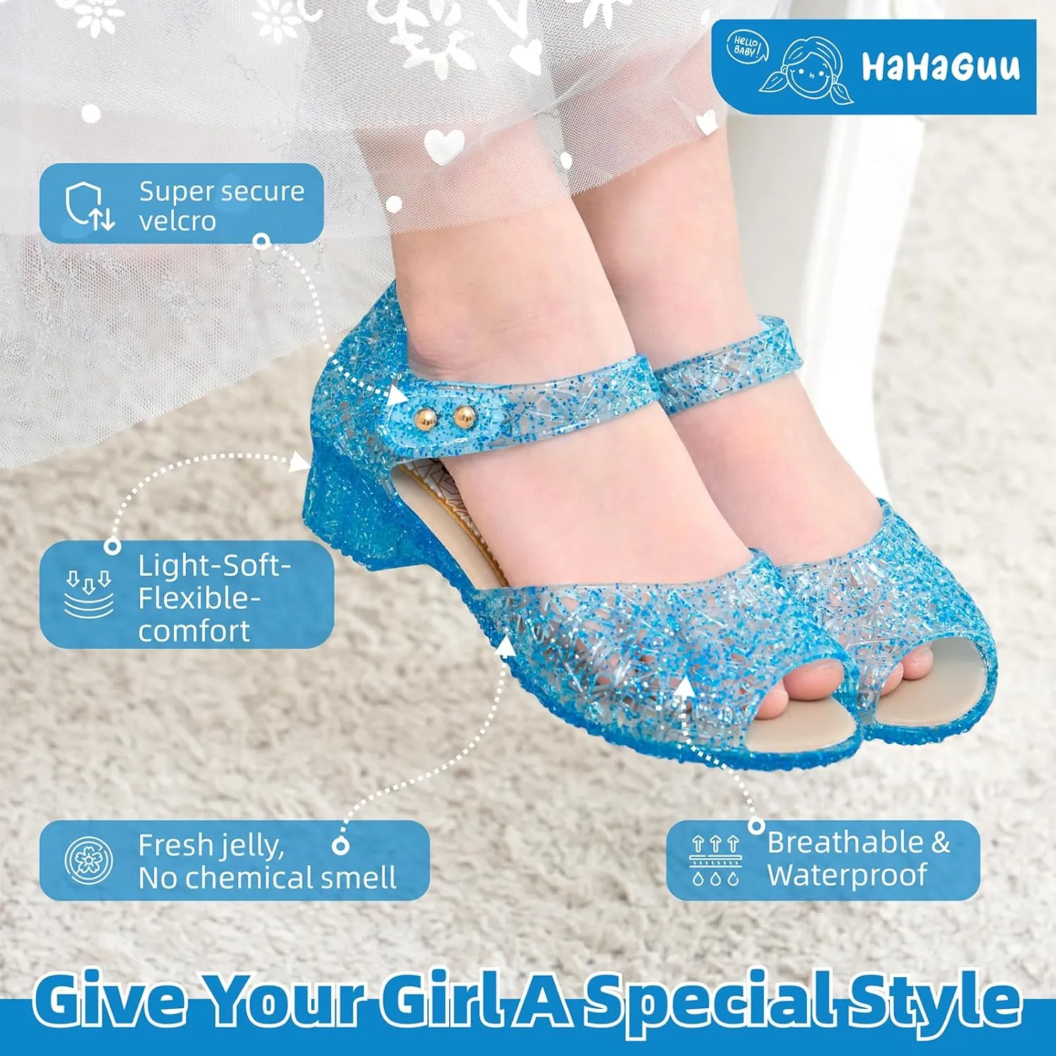 Princess Jelly Flats Shoes Girls Birthday Party Heels Snow Queen Cosplay Costumes Dress Up Sandals for Toddler Little Girls Big Kids