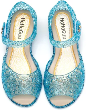 Princess Jelly Flats Shoes Girls Birthday Party Heels Snow Queen Cosplay Costumes Dress Up Sandals for Toddler Little Girls Big Kids
