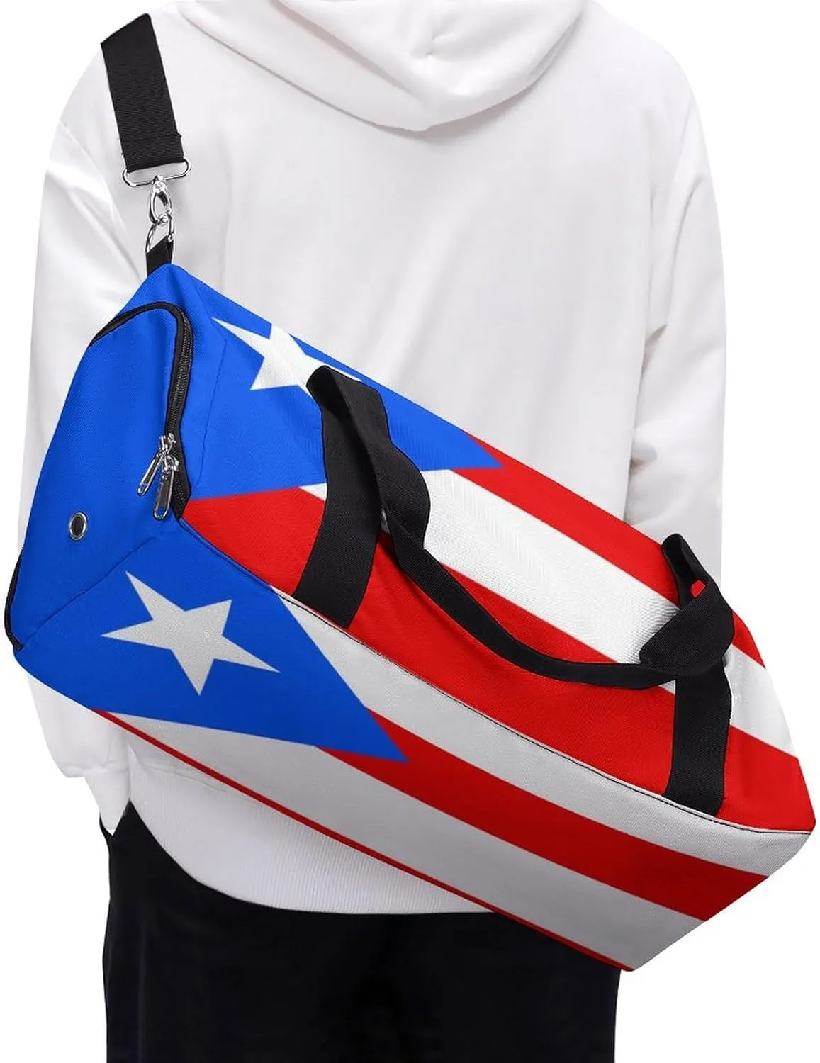 Puerto Rico Flag Gym Duffel for Boys Girls with Waterproof Shoe Compartment Tote