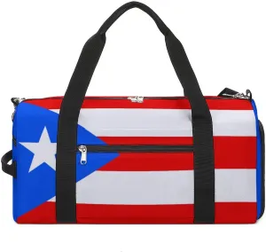 Puerto Rico Flag Gym Duffel for Boys Girls with Waterproof Shoe Compartment Tote