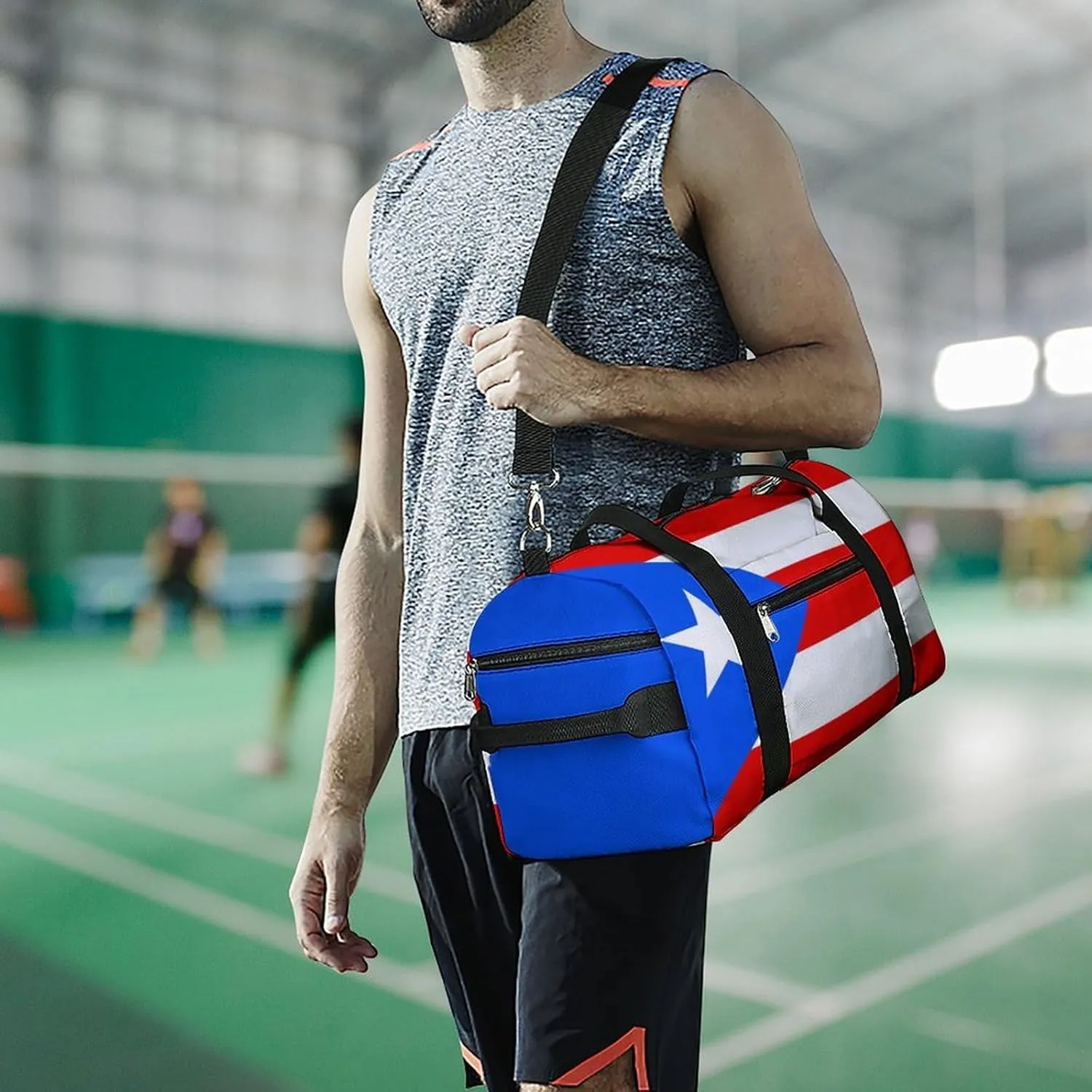 Puerto Rico Flag Gym Duffel for Boys Girls with Waterproof Shoe Compartment Tote