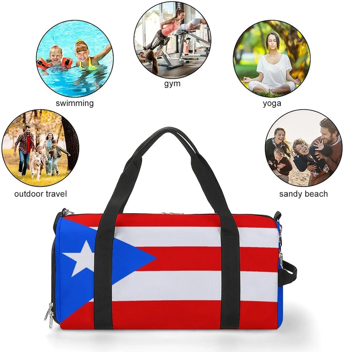 Puerto Rico Flag Gym Duffel for Boys Girls with Waterproof Shoe Compartment Tote