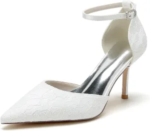 Pumps Heels for Women Dressy Lace High Stiletto Heel Heeled Wedding Shoes Bridal Shoes for The Bride Bridesmaids Dress Shoes