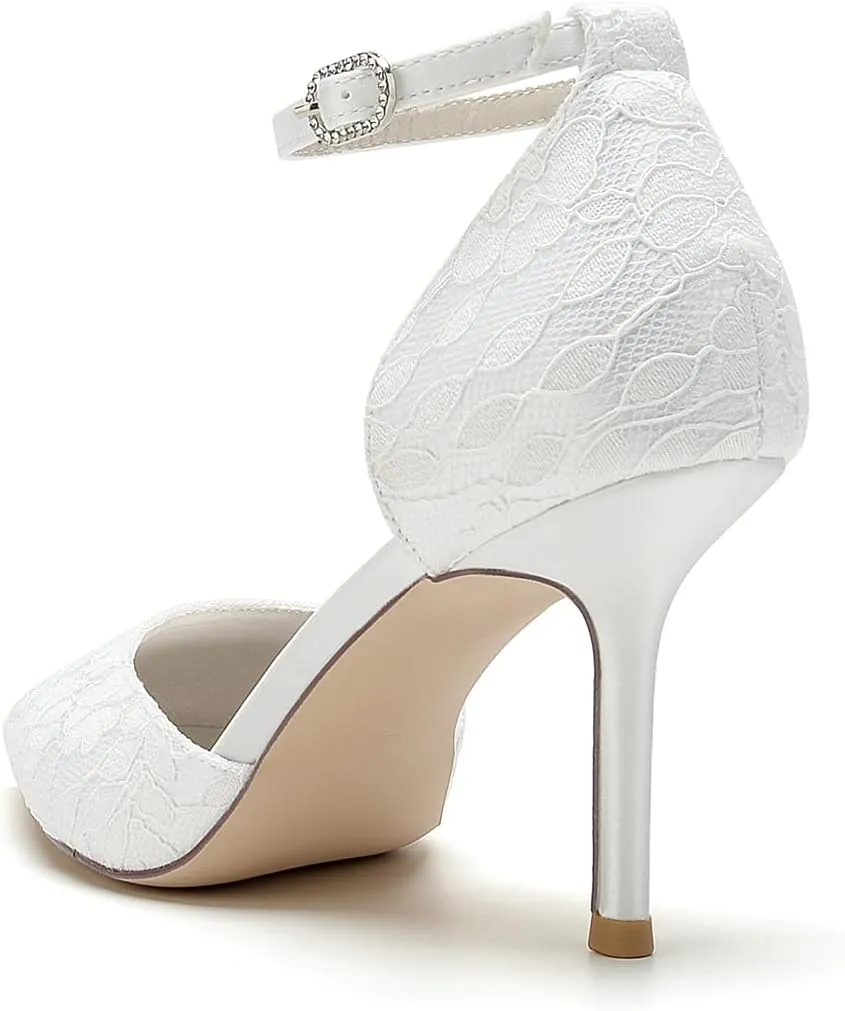 Pumps Heels for Women Dressy Lace High Stiletto Heel Heeled Wedding Shoes Bridal Shoes for The Bride Bridesmaids Dress Shoes