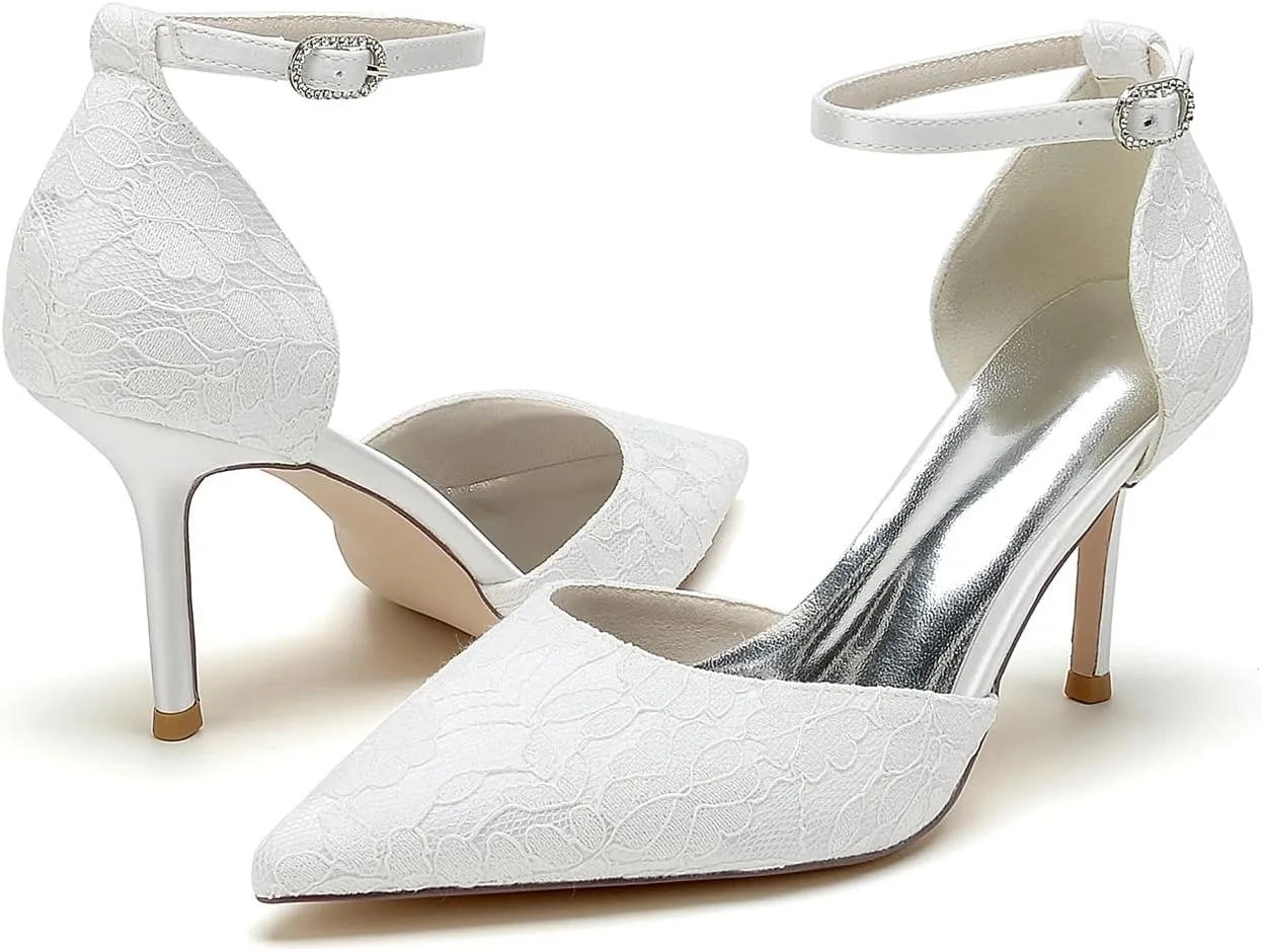 Pumps Heels for Women Dressy Lace High Stiletto Heel Heeled Wedding Shoes Bridal Shoes for The Bride Bridesmaids Dress Shoes
