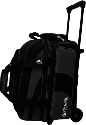 Pyramid Deluxe Double Roller 2 Ball Bowling Bag with Large Separate Shoe Compartment (Up To 2 Pairs Of Shoes) and Accessory Pockets, Sturdy Square Handle - Extends to 40" - Pro Options Available