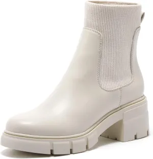 REDTOP Women's Elastic Chelsea Boots Chunky Block Heel Platform Lug Sole Ankle Booties