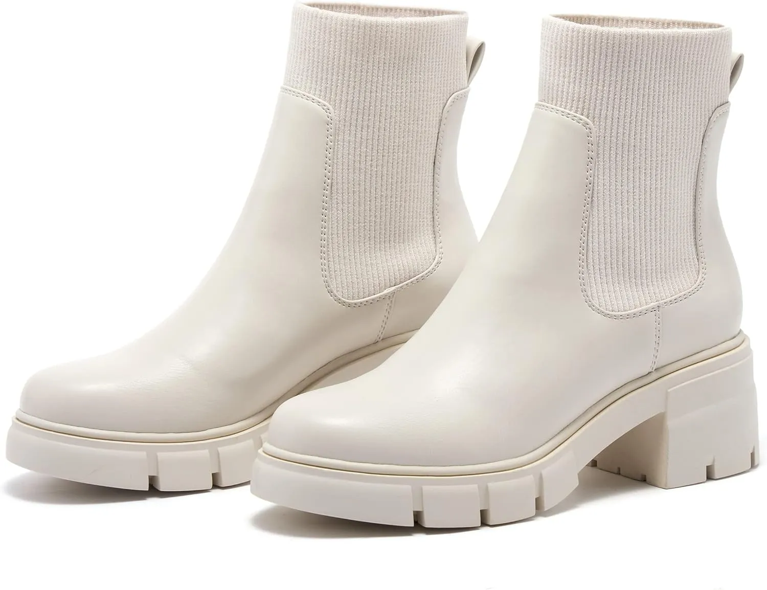 REDTOP Women's Elastic Chelsea Boots Chunky Block Heel Platform Lug Sole Ankle Booties