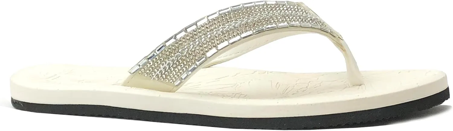 REDVOLUTION New Women's Rhinestone Sandals High | Low Platform T-Strap Jewel Sandals High Wedge Flip Flops
