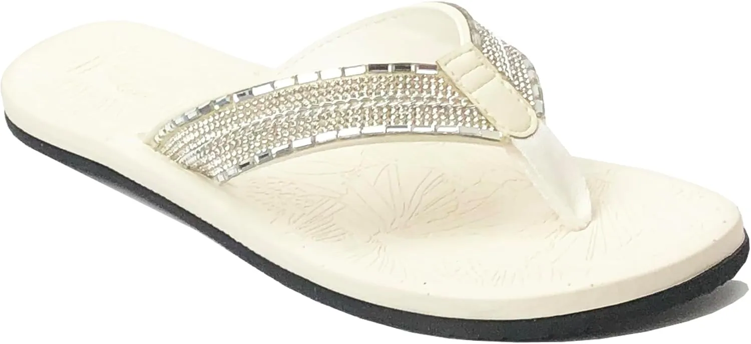 REDVOLUTION New Women's Rhinestone Sandals High | Low Platform T-Strap Jewel Sandals High Wedge Flip Flops