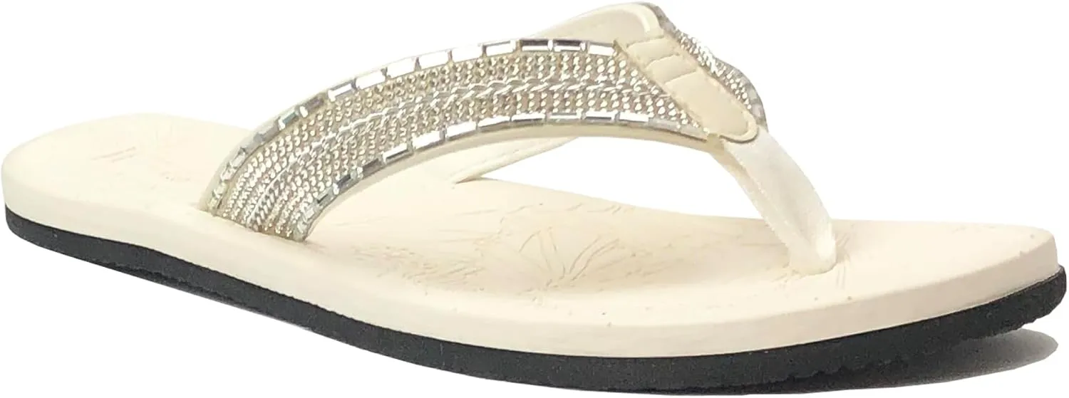 REDVOLUTION New Women's Rhinestone Sandals High | Low Platform T-Strap Jewel Sandals High Wedge Flip Flops