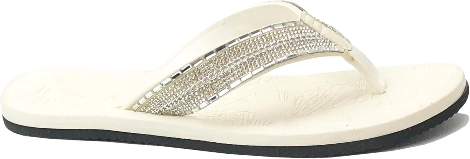 REDVOLUTION New Women's Rhinestone Sandals High | Low Platform T-Strap Jewel Sandals High Wedge Flip Flops