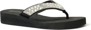 REDVOLUTION New Women's Rhinestone Sandals High | Low Platform T-Strap Jewel Sandals High Wedge Flip Flops