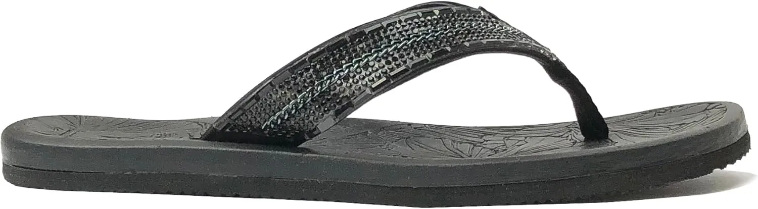 REDVOLUTION New Women's Rhinestone Sandals High | Low Platform T-Strap Jewel Sandals High Wedge Flip Flops