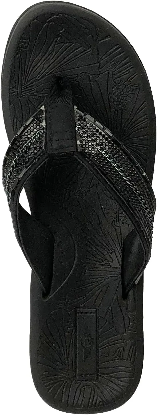 REDVOLUTION New Women's Rhinestone Sandals High | Low Platform T-Strap Jewel Sandals High Wedge Flip Flops