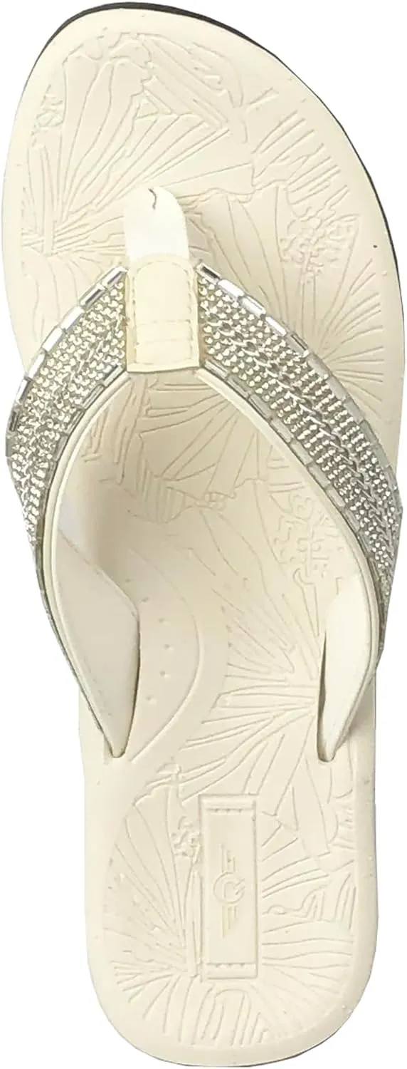 REDVOLUTION New Women's Rhinestone Sandals High | Low Platform T-Strap Jewel Sandals High Wedge Flip Flops