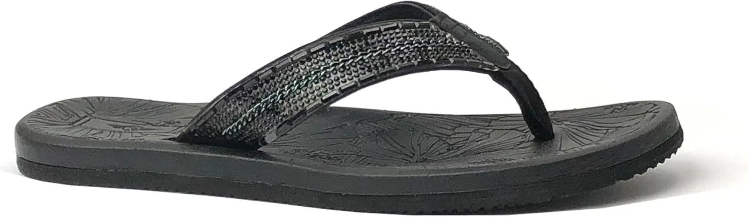 REDVOLUTION New Women's Rhinestone Sandals High | Low Platform T-Strap Jewel Sandals High Wedge Flip Flops