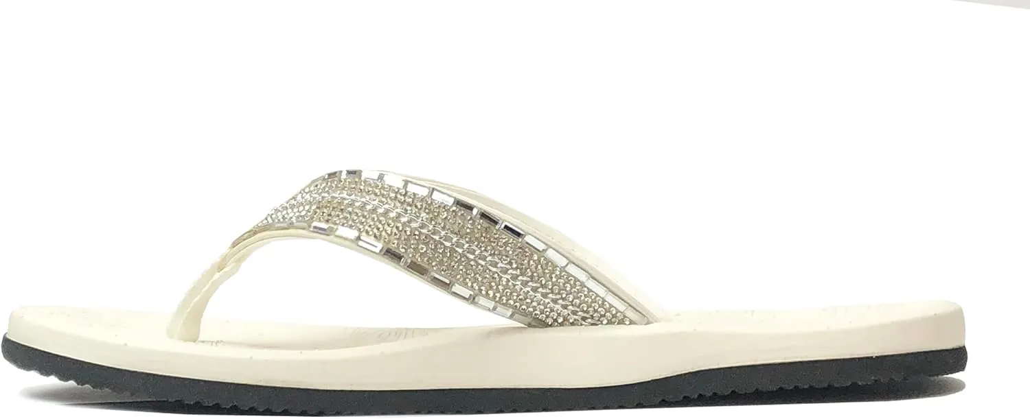 REDVOLUTION New Women's Rhinestone Sandals High | Low Platform T-Strap Jewel Sandals High Wedge Flip Flops