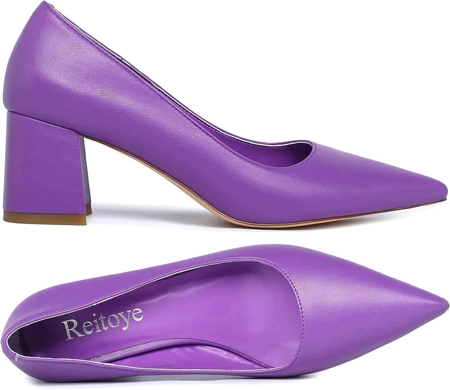 Reitoye Women's Chunky Heel Pumps Closed Toe Dress Pump Heels