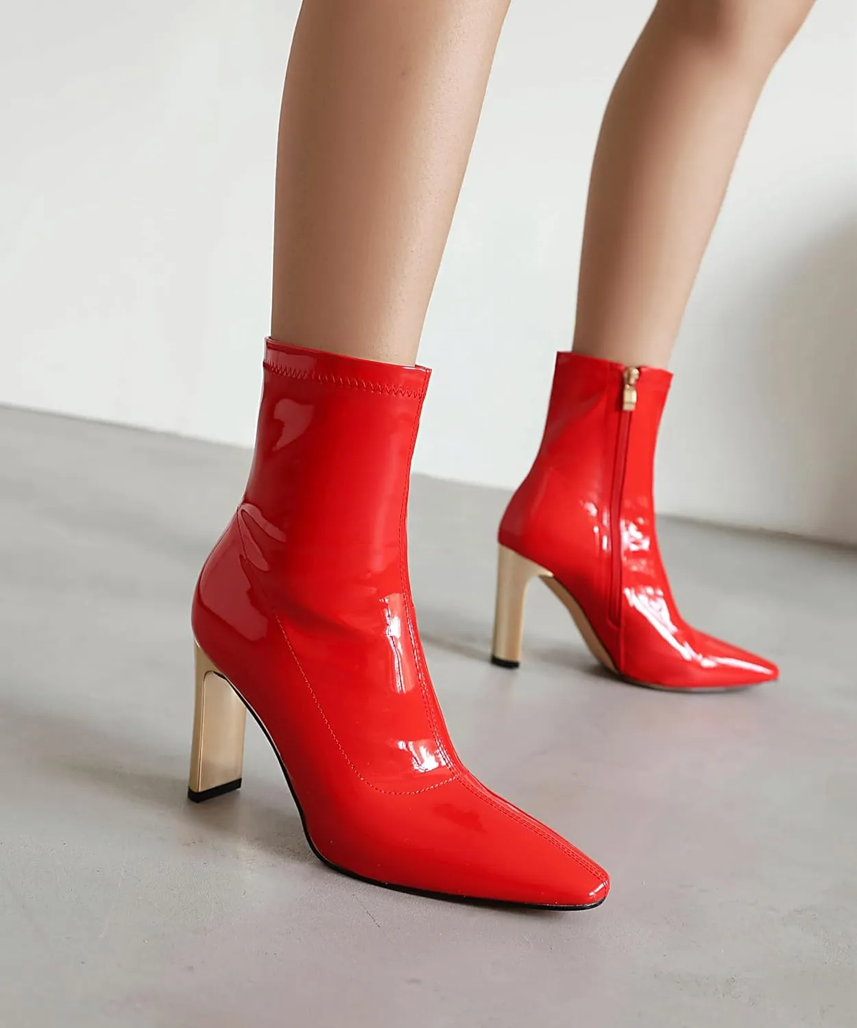 Reitoye Women's Mid Calf Boots Comfy Square Closed Toe Heel Boot Zipper Short Ankle Booties
