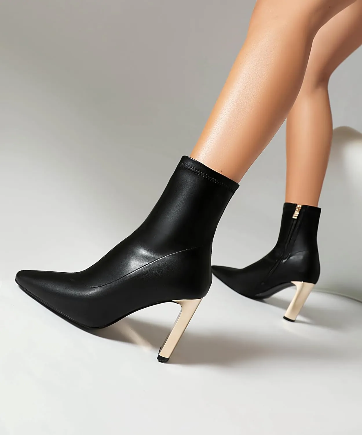 Reitoye Women's Mid Calf Boots Comfy Square Closed Toe Heel Boot Zipper Short Ankle Booties