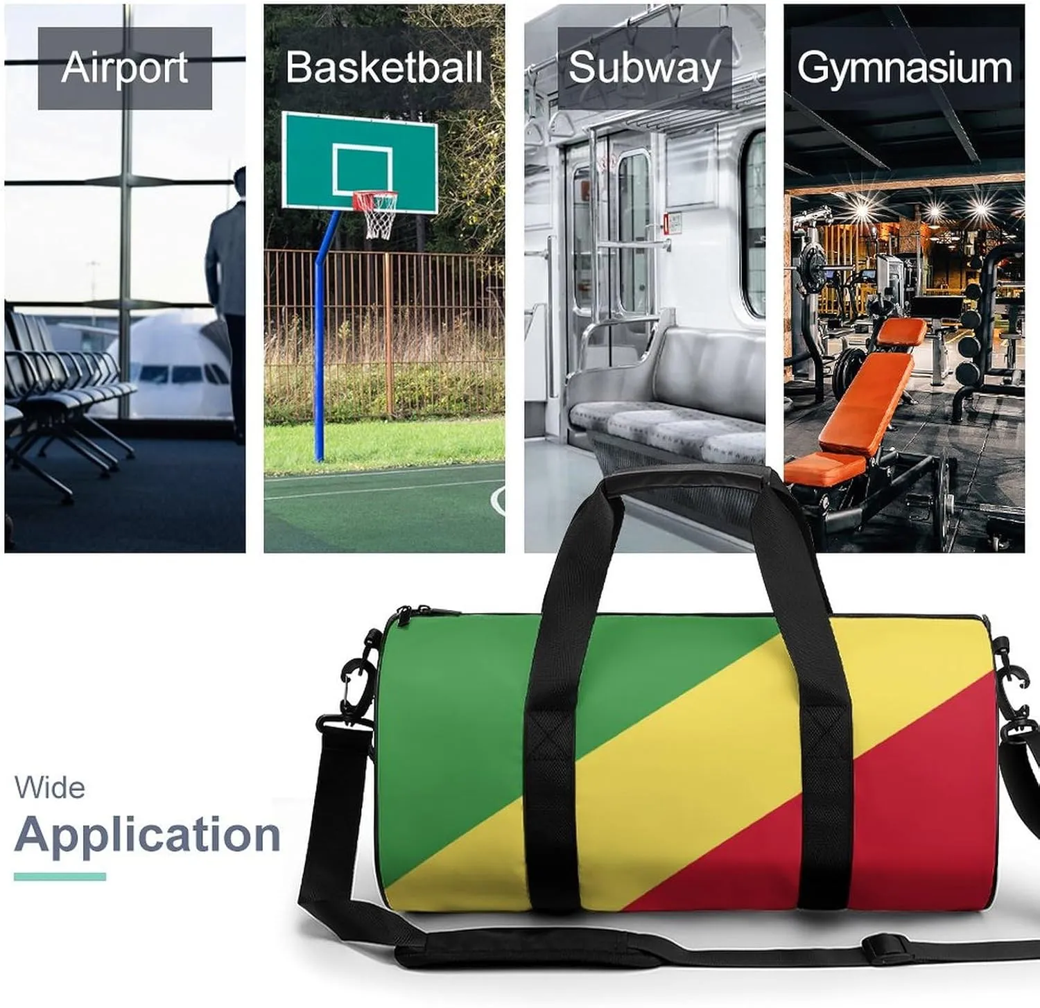 Republic Congo Flag Waterproof Gym Bag with Shoe Compartment Sports Duffel for Travel Beach