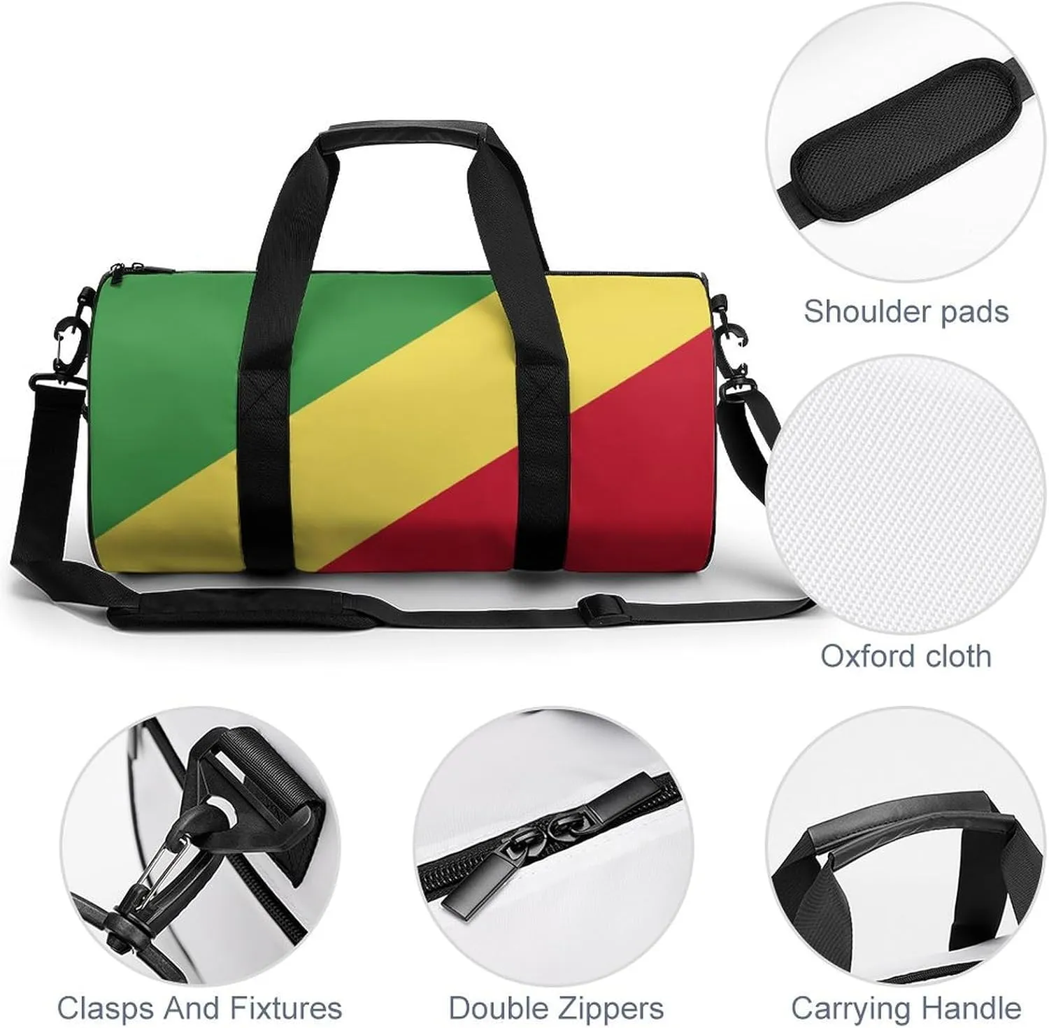 Republic Congo Flag Waterproof Gym Bag with Shoe Compartment Sports Duffel for Travel Beach